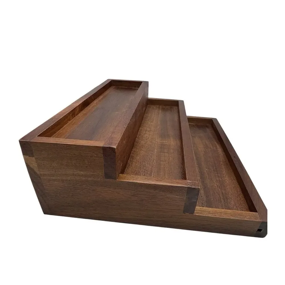 3-Tier Wood Display Riser Set of 2 Tiered Wooden Stands 9
